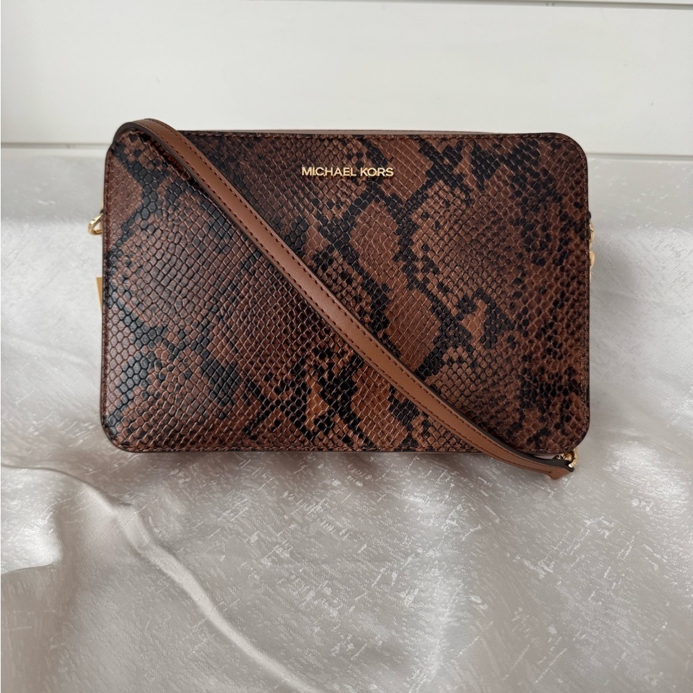 Michael Kors Jet Set Crossbody bag in a brown python-embossed